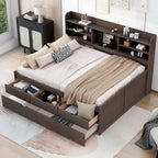 Captain-Bett in Full-Size aus Kiefernholz mit Regalen, Schubladen und Ausziehbett