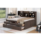 Captain-Bett in Full-Size aus Kiefernholz mit Regalen, Schubladen und Ausziehbett