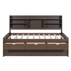 Captain-Bett in Full-Size aus Kiefernholz mit Regalen, Schubladen und Ausziehbett