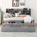 Captain-Bett in Full-Size aus Kiefernholz mit Regalen, Schubladen und Ausziehbett
