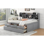 Captain-Bett in Full-Size aus Kiefernholz mit Regalen, Schubladen und Ausziehbett