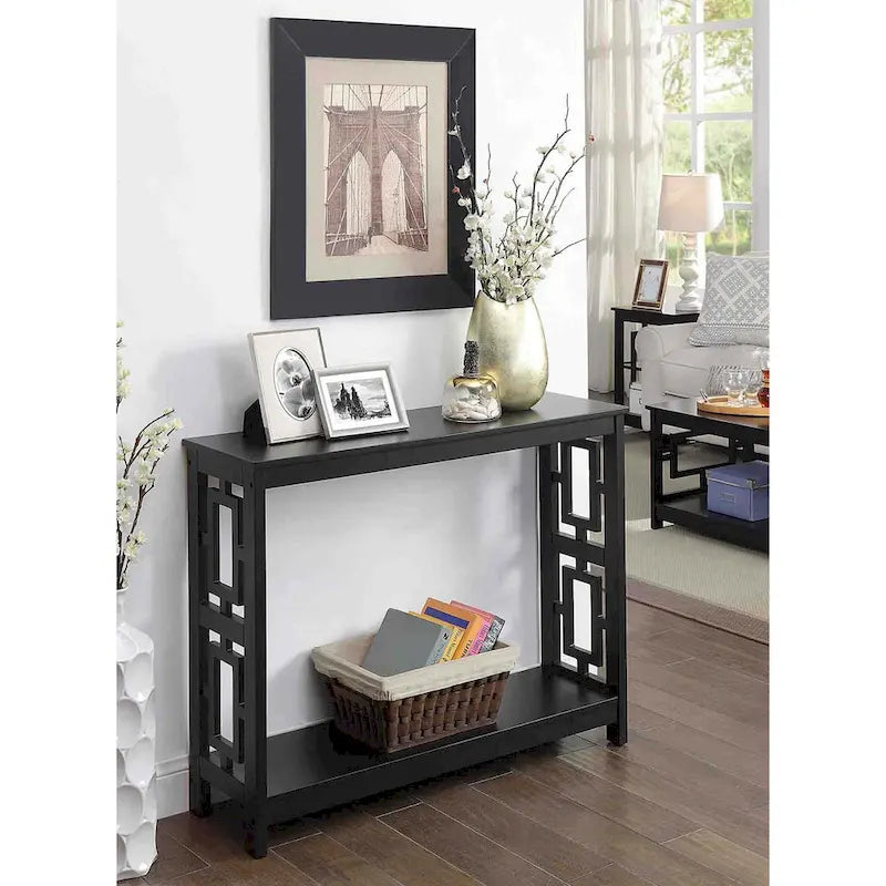 Console Table with Bottom Shelf Asian-Inspired Design