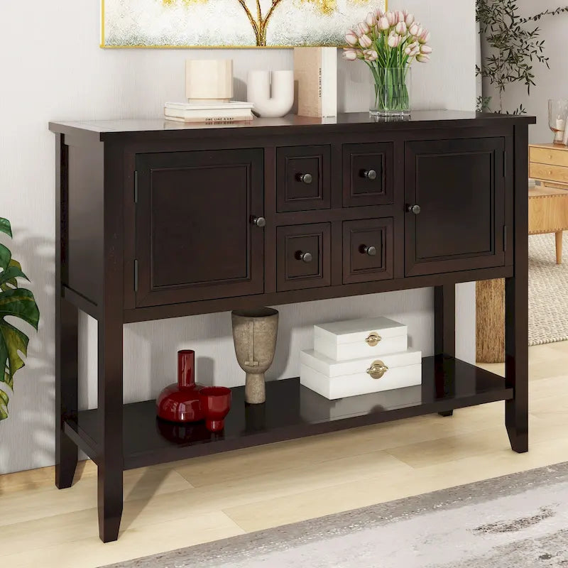 Retro Console Table Solid Acacia with Drawers and Shelf