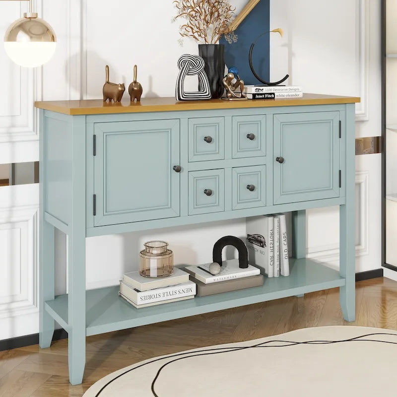 Retro Console Table Solid Acacia with Drawers and Shelf
