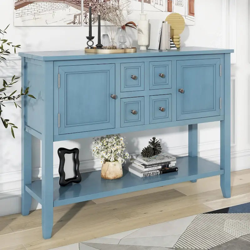 Retro Console Table Solid Acacia with Drawers and Shelf