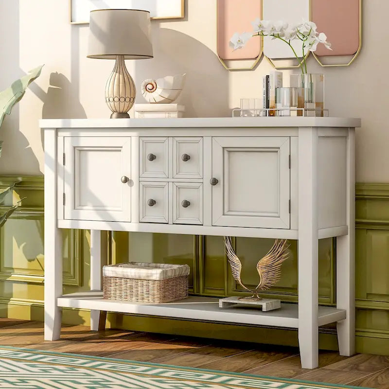 Retro Console Table Solid Acacia with Drawers and Shelf
