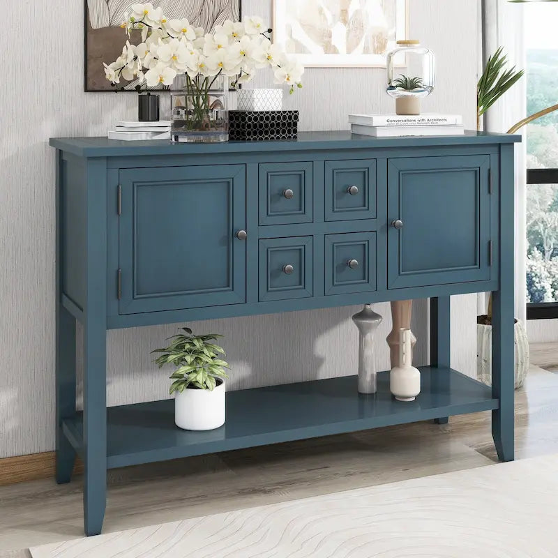 Retro Console Table Solid Acacia with Drawers and Shelf