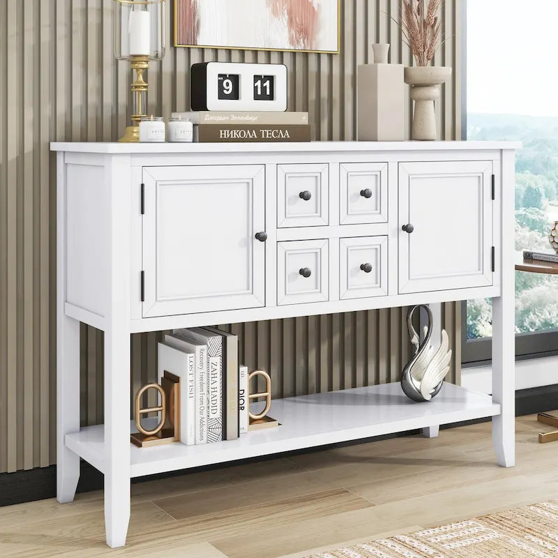 Retro Console Table Solid Acacia with Drawers and Shelf