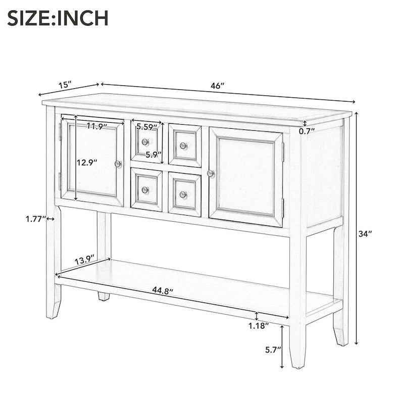 Retro Console Table Solid Acacia with Drawers and Shelf