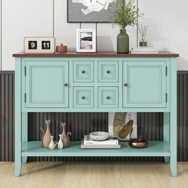 Retro Console Table Solid Acacia with Drawers and Shelf
