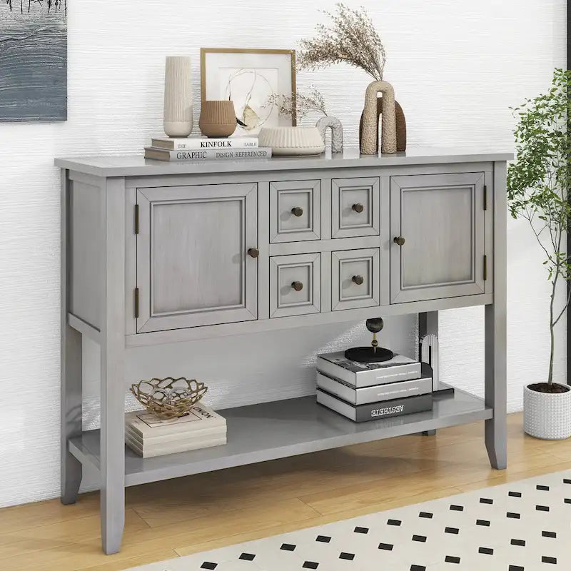 Retro Console Table Solid Acacia with Drawers and Shelf