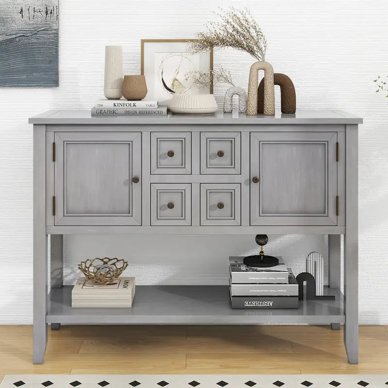 Retro Console Table Solid Acacia with Drawers and Shelf