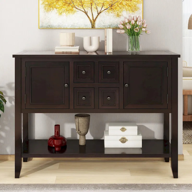 Retro Console Table Solid Acacia with Drawers and Shelf