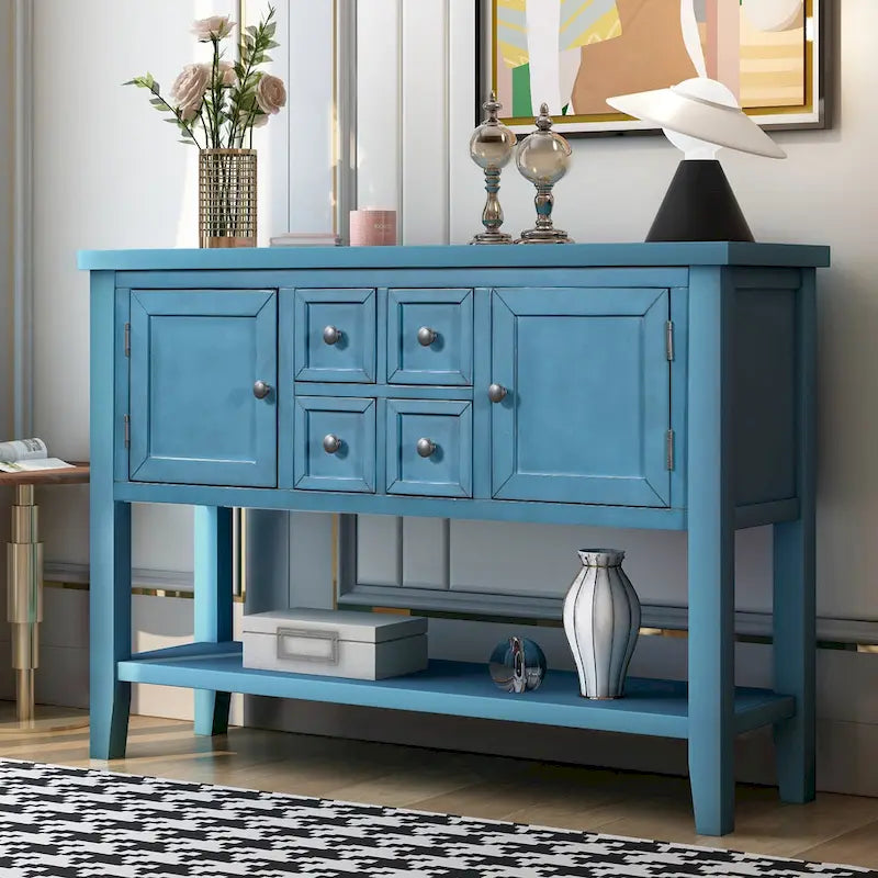 Retro Console Table Solid Acacia with Drawers and Shelf