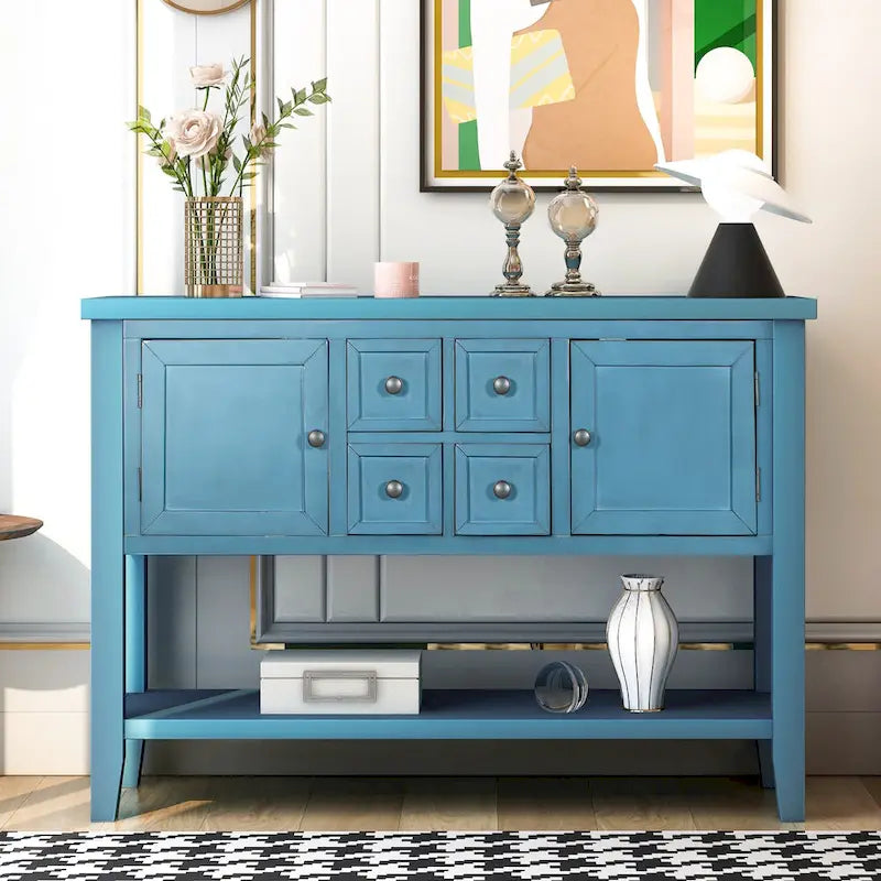 Retro Console Table Solid Acacia with Drawers and Shelf