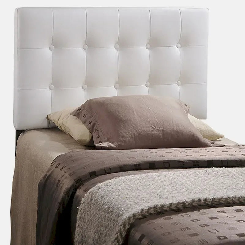 White Faux Leather Button-Tufted Twin Headboard