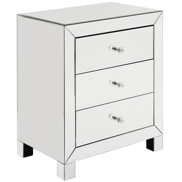 Mirrored Three-Drawer Accent Table with Crystal Handles