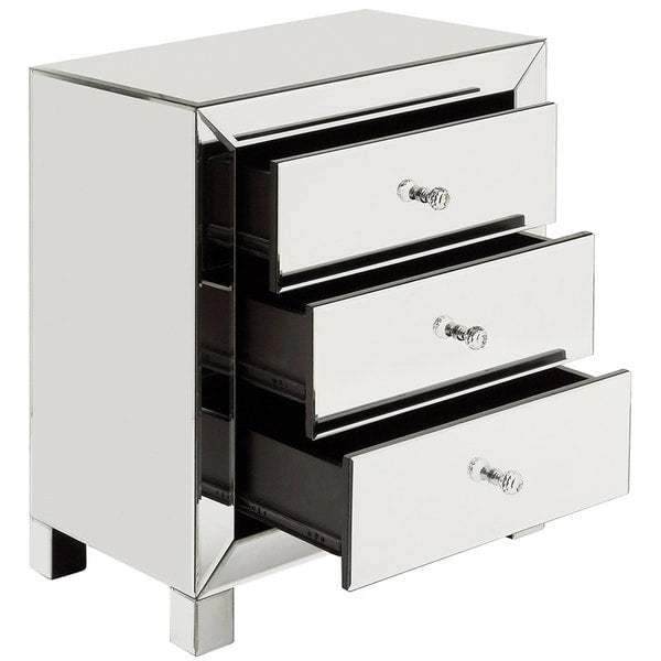 Mirrored Three-Drawer Accent Table with Crystal Handles
