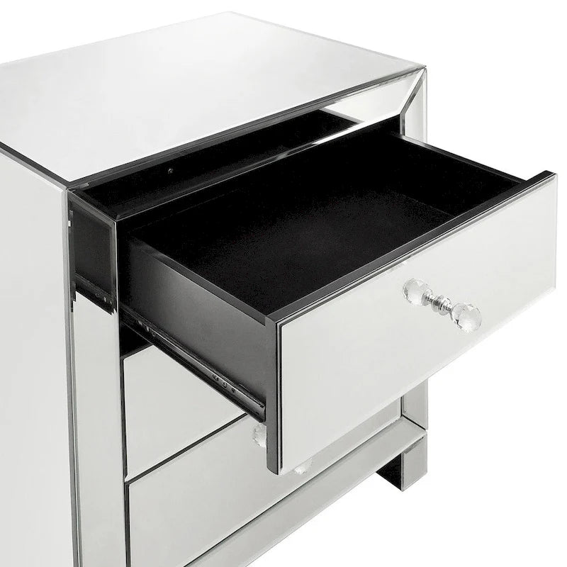 Mirrored Three-Drawer Accent Table with Crystal Handles