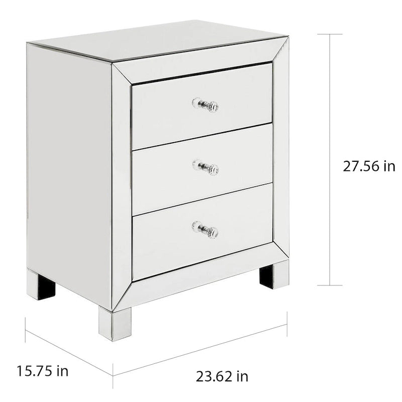 Mirrored Three-Drawer Accent Table with Crystal Handles