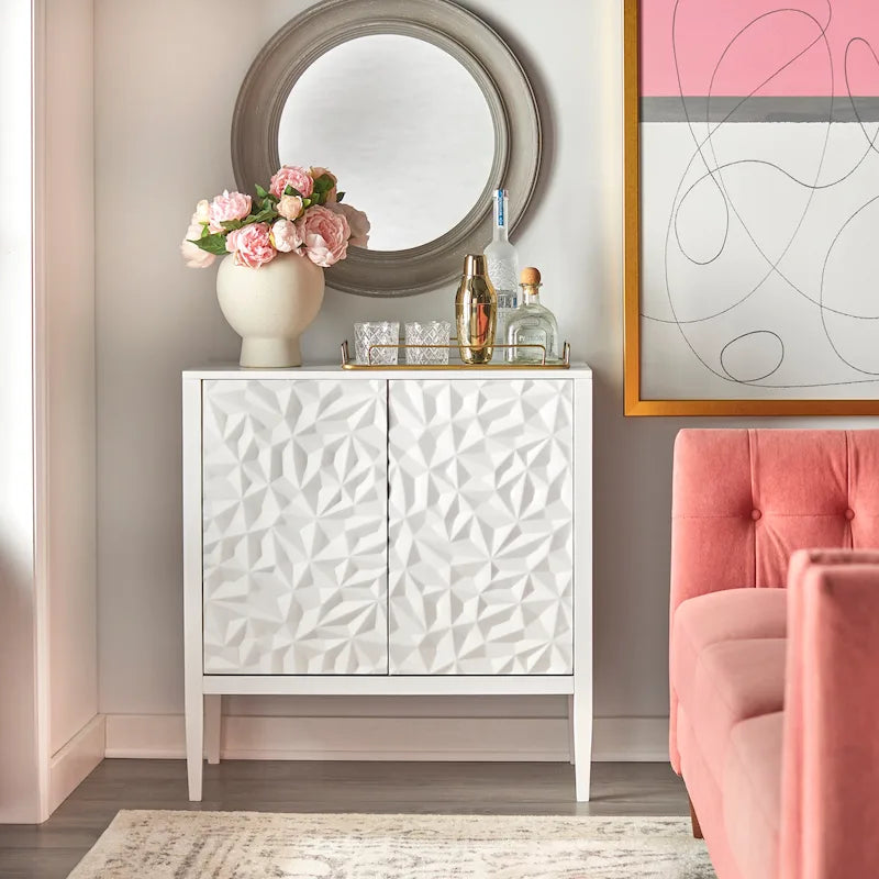 Two-Door Storage Cabinet with Geometric Accent and Adjustable Shelves
