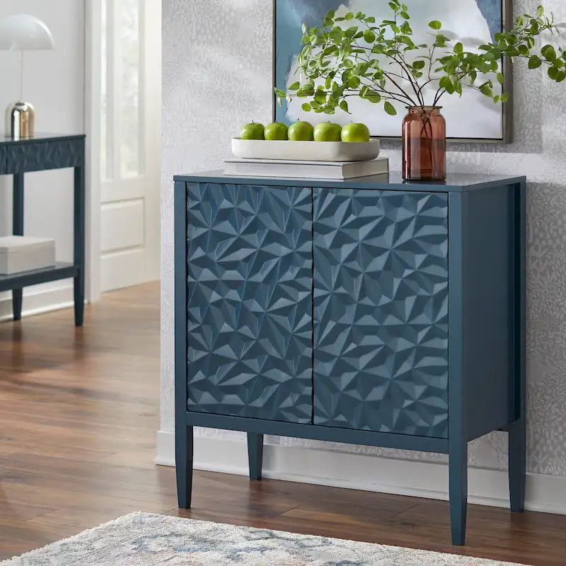 Two-Door Storage Cabinet with Geometric Accent and Adjustable Shelves