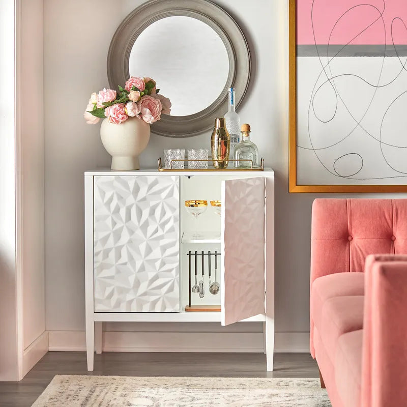 Two-Door Storage Cabinet with Geometric Accent and Adjustable Shelves