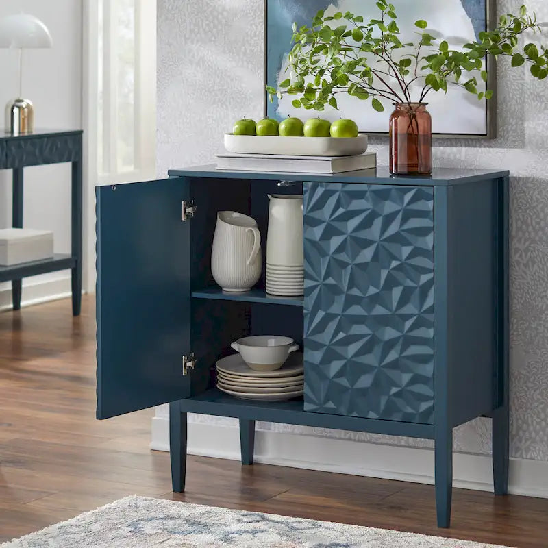 Two-Door Storage Cabinet with Geometric Accent and Adjustable Shelves