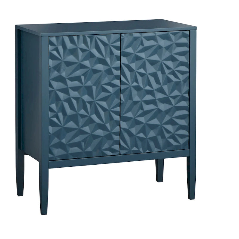 Two-Door Storage Cabinet with Geometric Accent and Adjustable Shelves