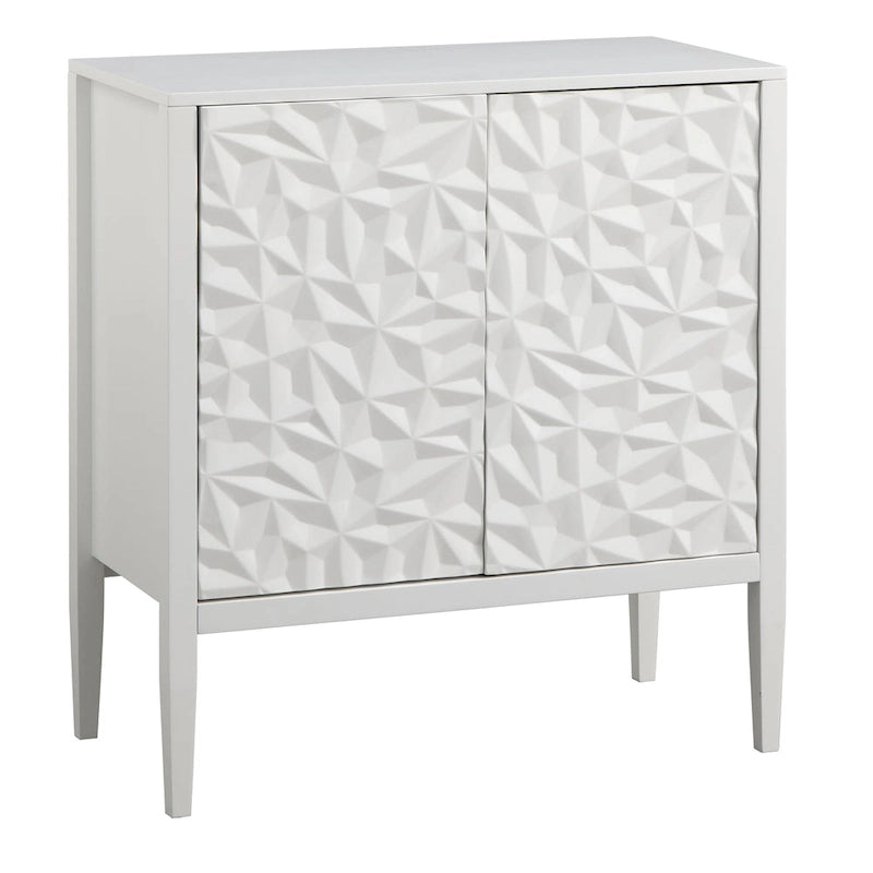 Two-Door Storage Cabinet with Geometric Accent and Adjustable Shelves