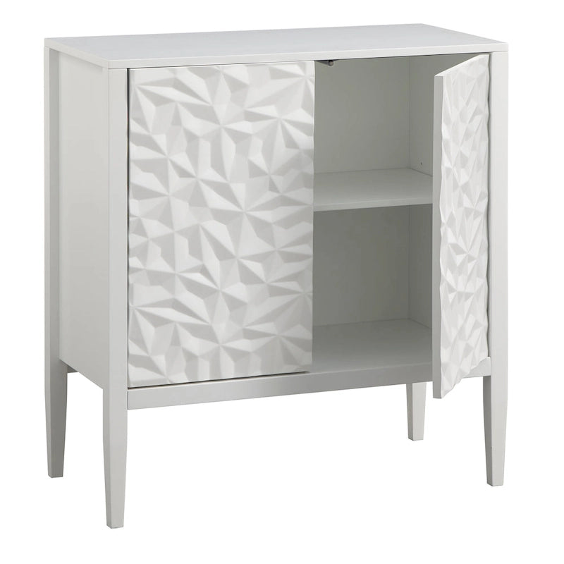 Two-Door Storage Cabinet with Geometric Accent and Adjustable Shelves