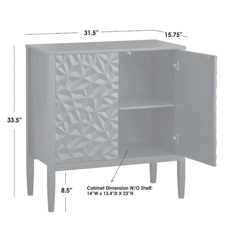 Two-Door Storage Cabinet with Geometric Accent and Adjustable Shelves