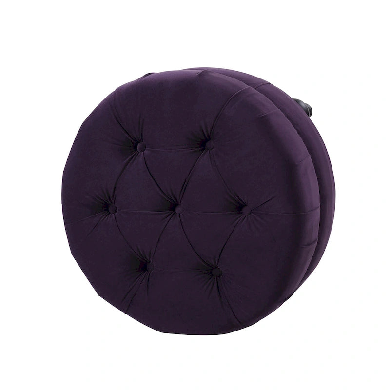 Tufted Round Ottoman Velvet with Birchwood Frame