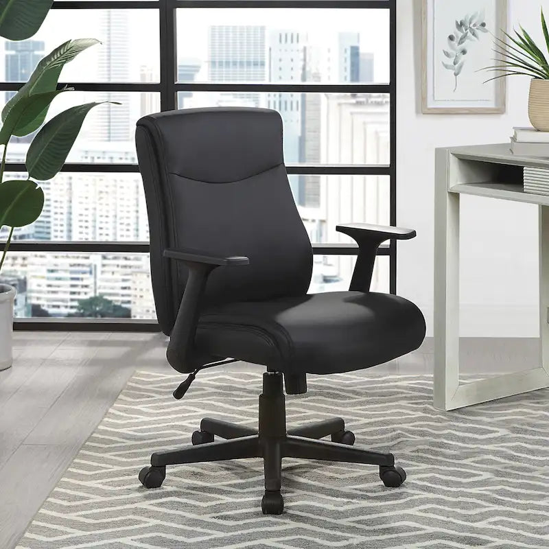 Mid-Back Faux Leather Office Chair with Lumbar Support