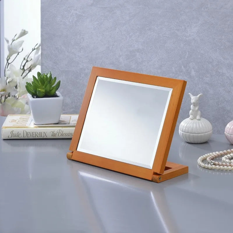 Rectangle Walnut Finish Tilted Vanity Mirror Basswood