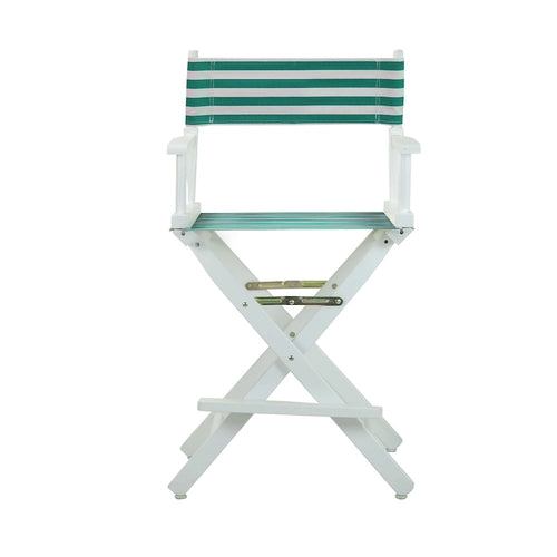 Folding Director's Chair Solid Wood White Frame Teal Seat