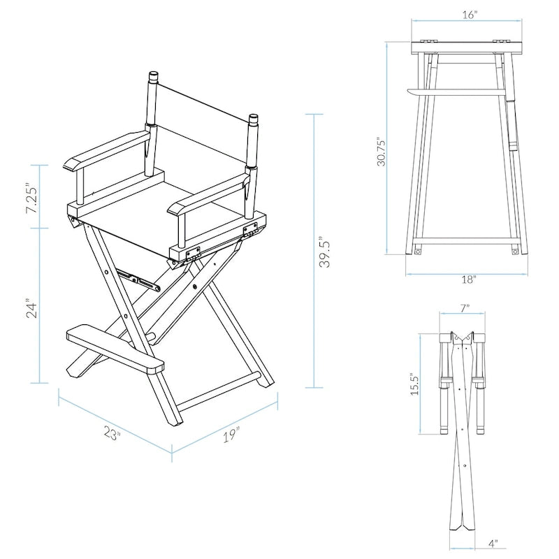 Folding Director's Chair Solid Wood White Frame Teal Seat