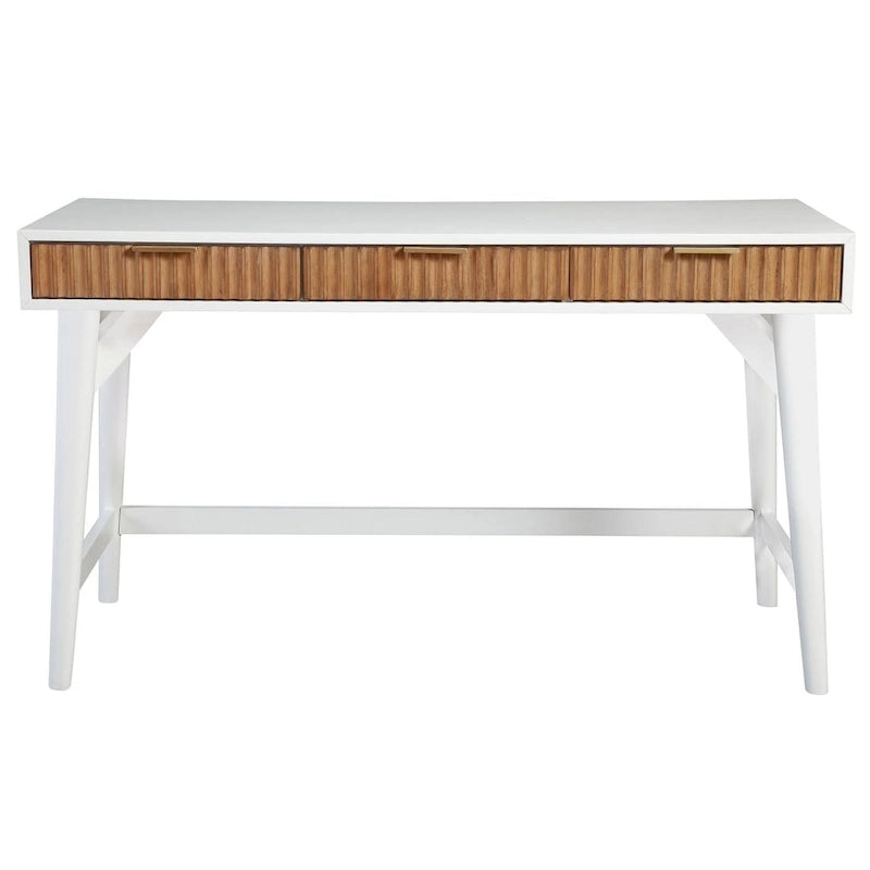 Writing Desk with Textured Wood Drawers and Gold Hardware