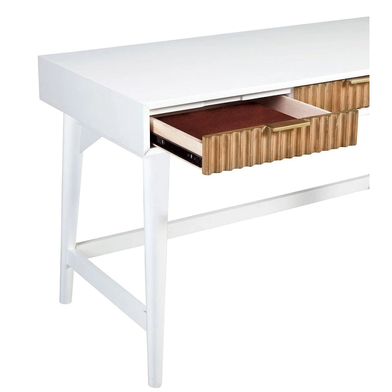 Writing Desk with Textured Wood Drawers and Gold Hardware
