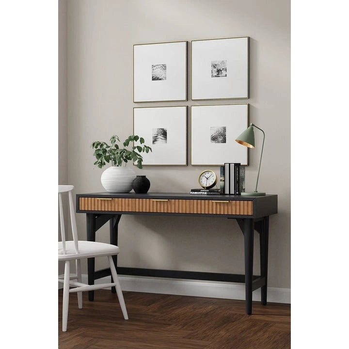Writing Desk with Textured Wood Drawers and Gold Hardware