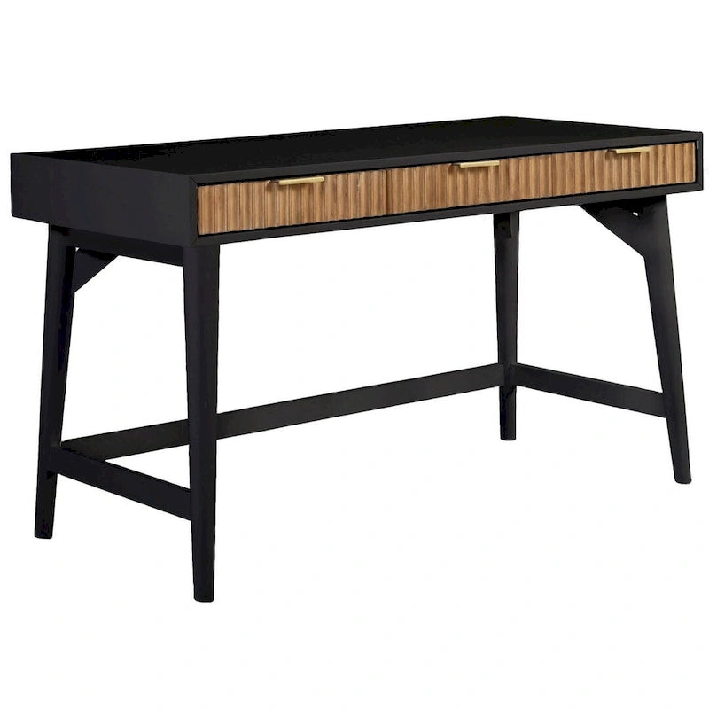 Writing Desk with Textured Wood Drawers and Gold Hardware