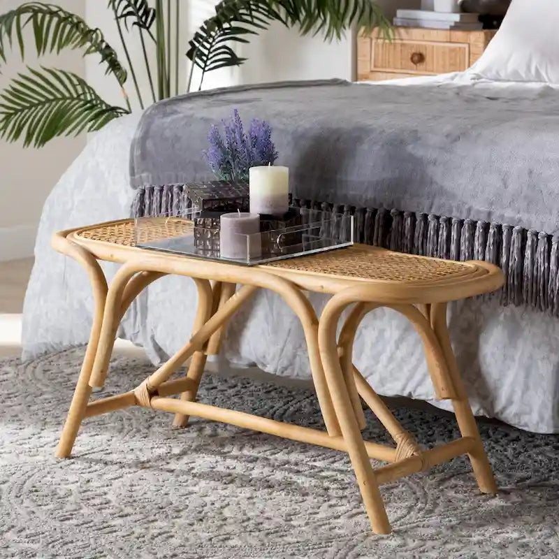 Septa Modern Bohemian Natural Brown Rattan Accent Bench