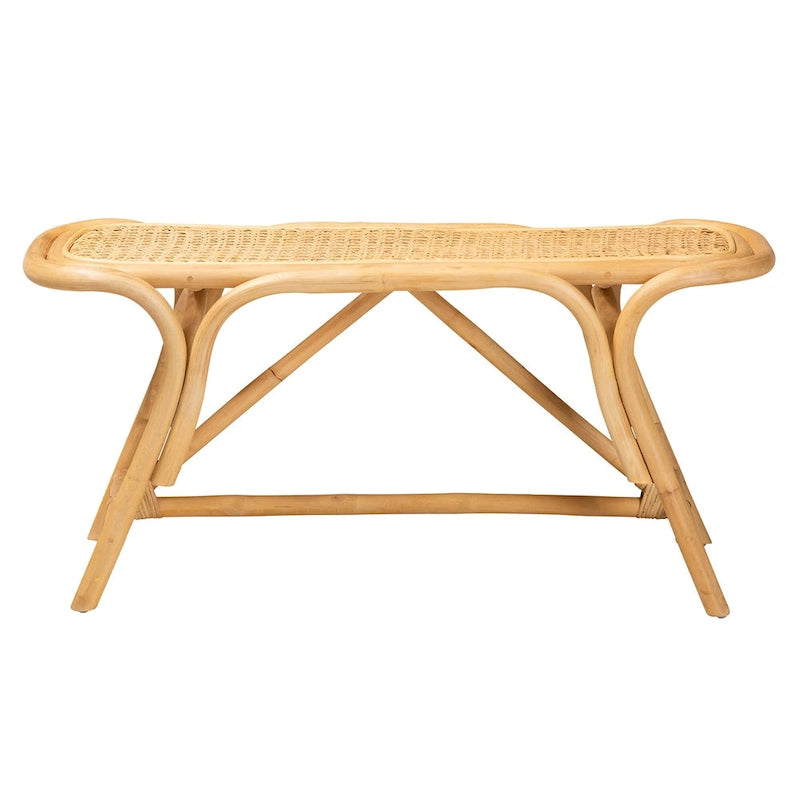 Modern Bohemian Natural Brown Rattan Accent Bench