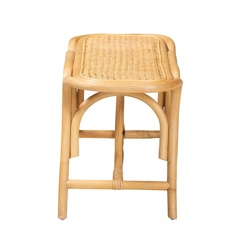 Modern Bohemian Natural Brown Rattan Accent Bench