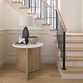 White Marble Round Accent Table with Fluted Wood Legs