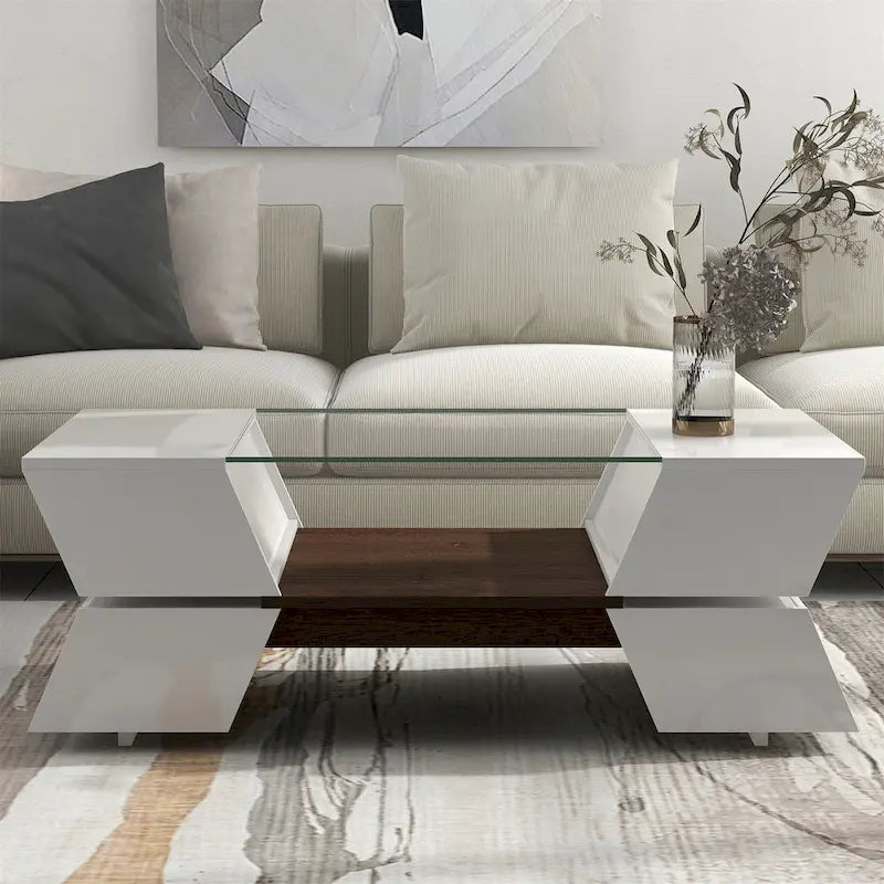 Merax Geometric Style Cocktail Table with Great Storage Capacity