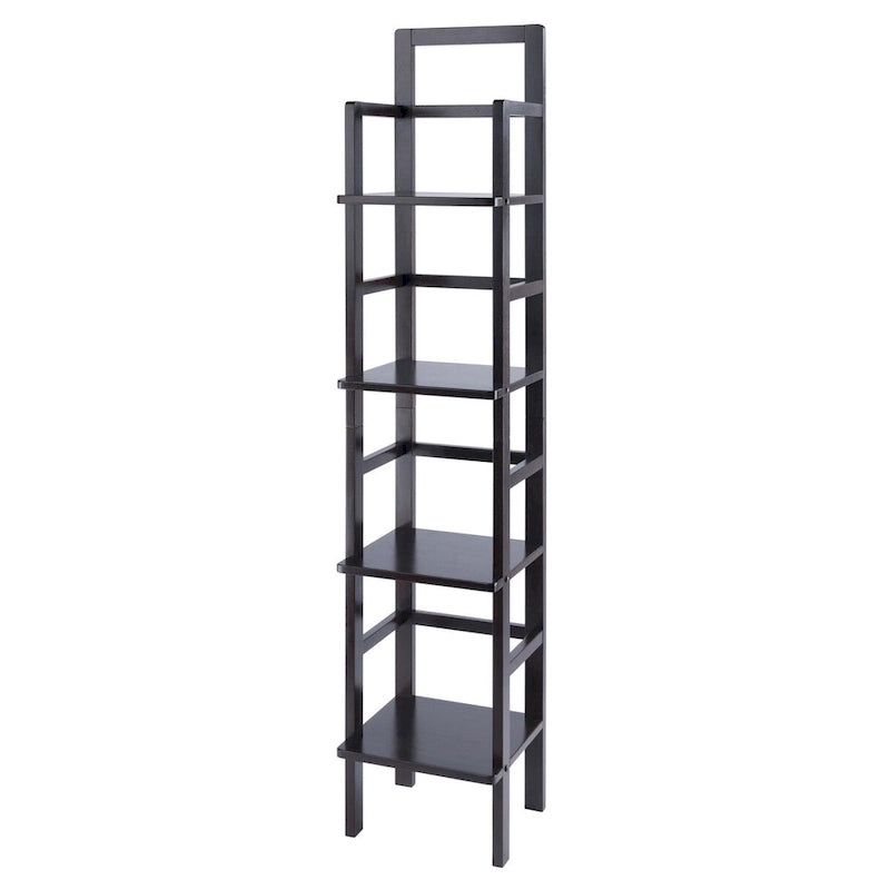 Narrow Baker's Rack Four Shelves Solid Wood Coffee Finish