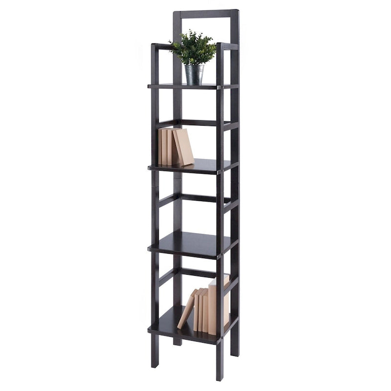 Narrow Baker's Rack Four Shelves Solid Wood Coffee Finish