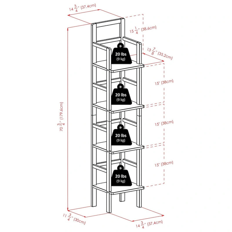 Narrow Baker's Rack Four Shelves Solid Wood Coffee Finish