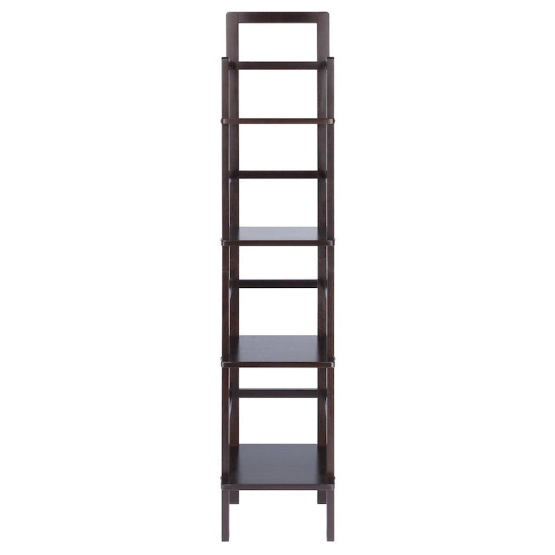 Narrow Baker's Rack Four Shelves Solid Wood Coffee Finish